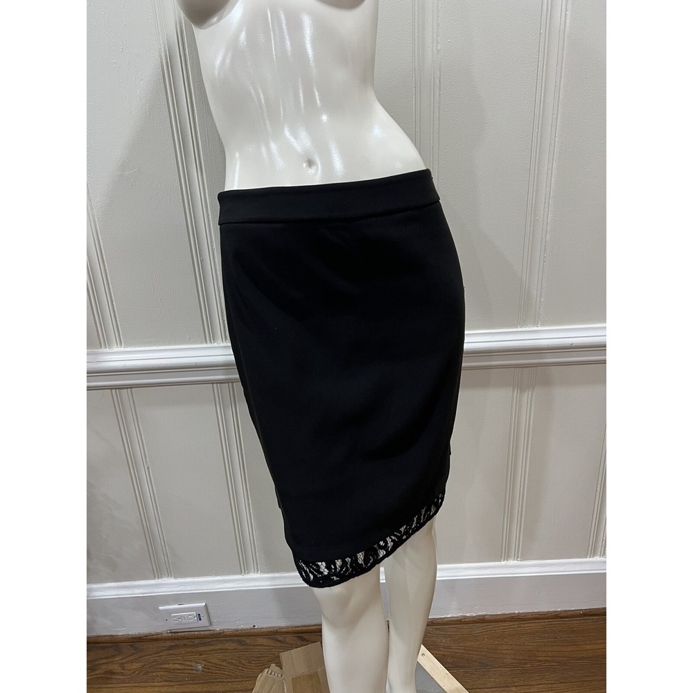 Ann Taylor Womens Black Skirt Sz 4 Straight Lace Trim VGUC